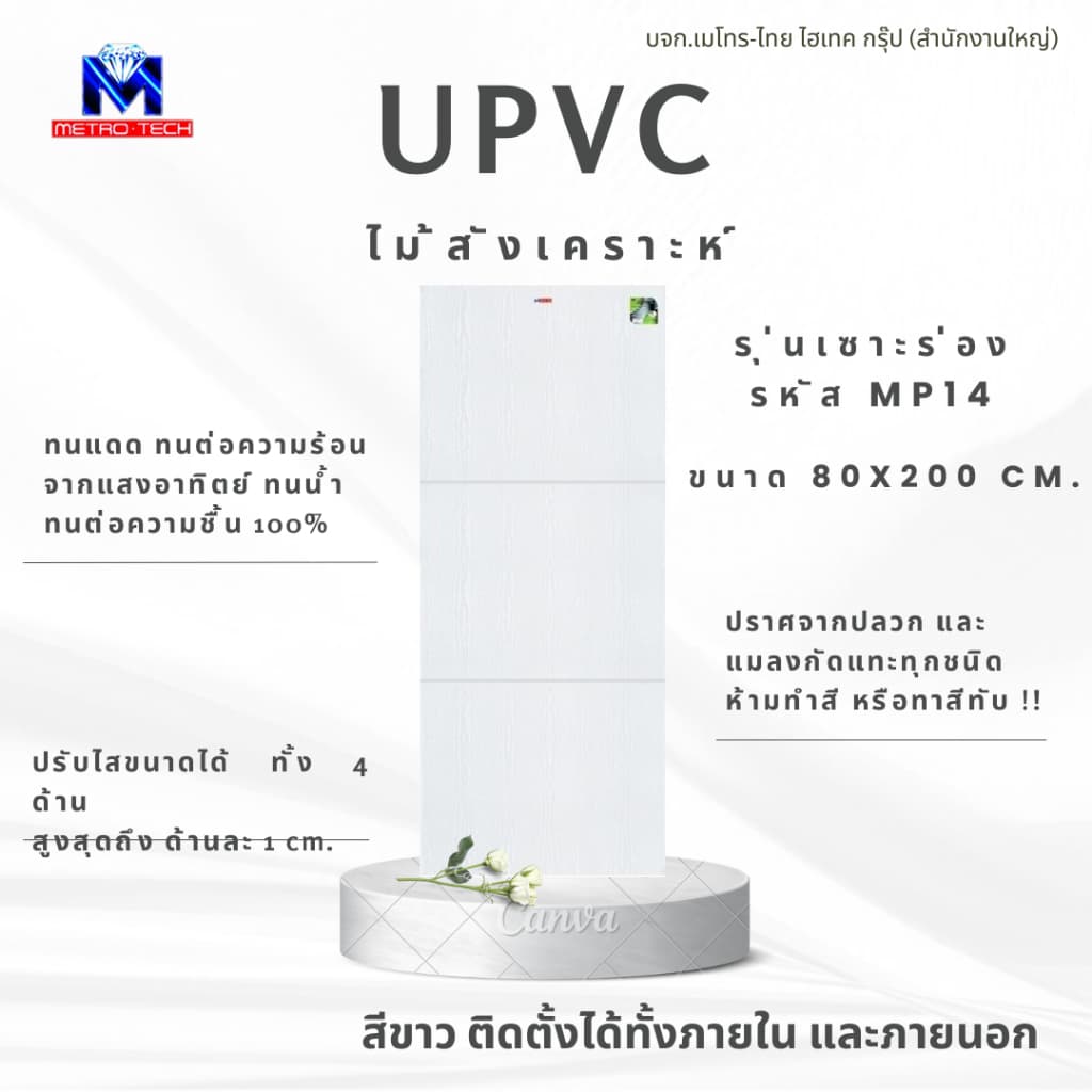 Metro-Tech ประตู UPVC ไม้สังเคราะห์ รุ่น MP14 ขนาด 80x200 cm. thumbnail 3